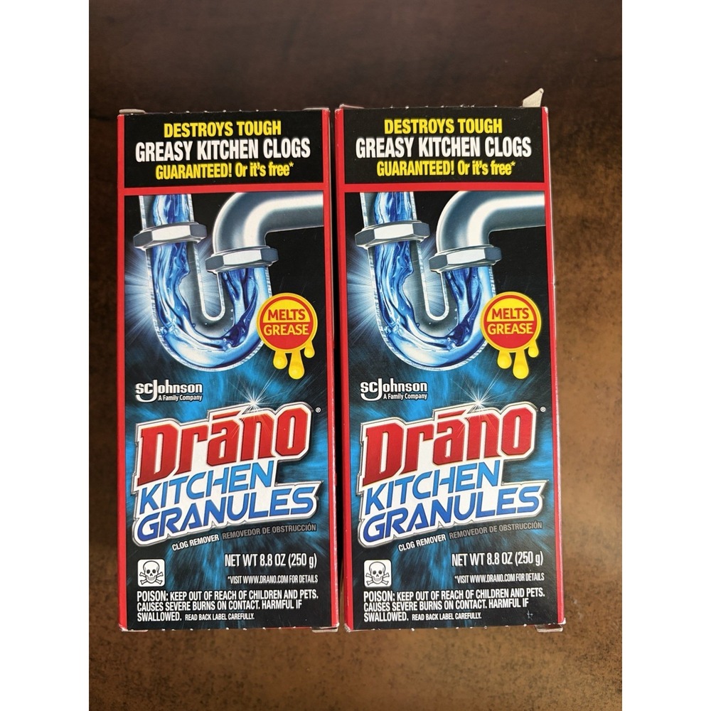 TWO (2) Drano Kitchen Granules Clog Remover, 8.8 oz Destroys Greasy Kitch Clog - Picture 1 of 4